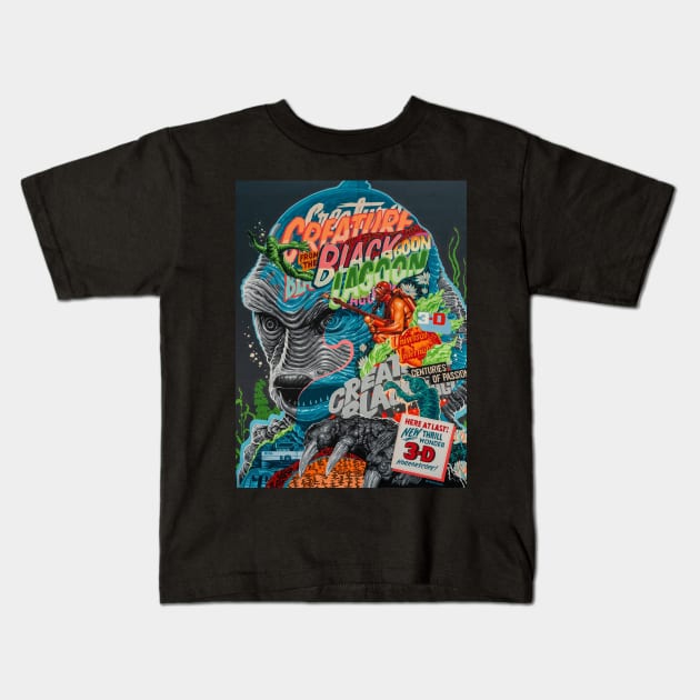 Creature from the Black Lagoon Kids T-Shirt by aknuckle